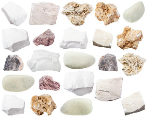 collection of various limestone rocks isolated