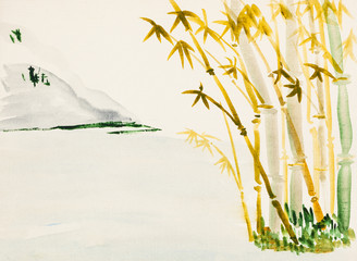 Obraz premium landscape with bamboo grove and mountain
