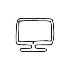 Monitor icon in hand drawn style on circle