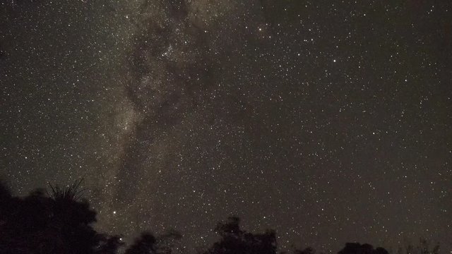 Scenic timelapse, milky way galaxy across night sky