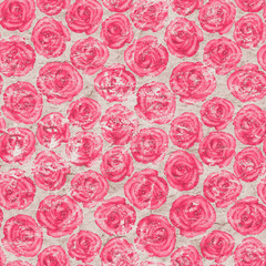 Seamless pattern with pink roses on old paper background.