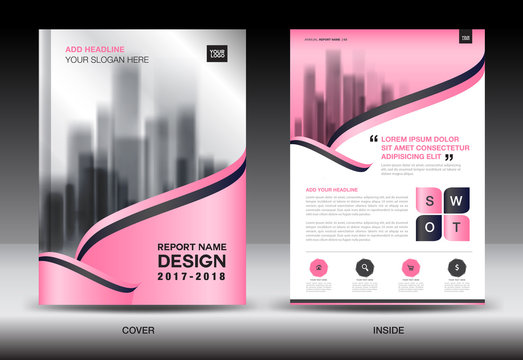 Annual report brochure flyer template, Pink cover design, business flyer template