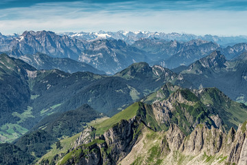 Fototapeta na wymiar Mountain view from Mount Saentis, Switzerland , Swiss Alps.
