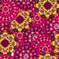 Flower mandala seamless pattern in hand drawn style