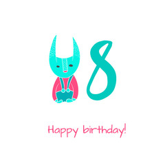 Obraz premium Happy birthday card with fox in hand drawn style