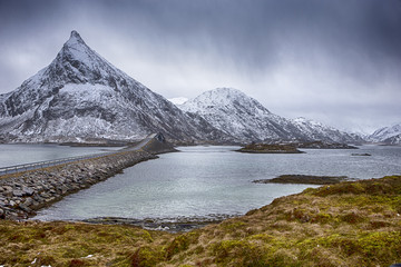 Travel Destinations and Sights. Partial View of the Famous and Renowned Fredvang Bridge in Norway at Lofoten Islands.