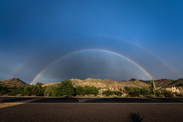 Double rainbow over desert in Queen Creek Arizona