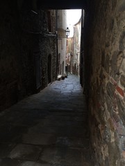 Fototapeta na wymiar A view of a small street in Manciano, a little medieval town in Tuscany