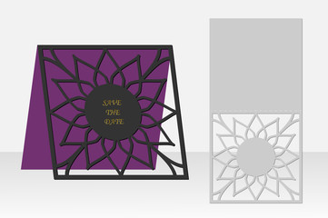 Card floral geometrical pattern laser cutting. Silhouette design. possible to use for birthday invitations, presentations, greetings, holidays, celebrations, save the date wedding. Vector.