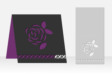 Greeting card rose flower laser cutting. Silhouette design. possible to use for birthday invitations, presentations, greetings, holidays, celebrations, save the date wedding. Vector.