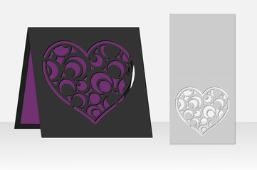 Card heart circle geometric pattern laser cutting. Silhouette design. possible to use for birthday invitations, presentations, greetings, holidays, celebrations, save the date wedding. Vector.