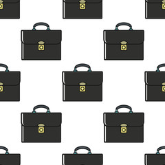 Black suitcase seamless pattern in cartoon style isolated on white background vector illustration
