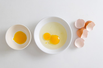 Fresh egg yolk in a bowl prepare for cooking,Food ingredient