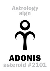 Astrology Alphabet: ADONIS (Attis), asteroid #2101. Hieroglyphics character sign (single symbol). - obrazy, fototapety, plakaty