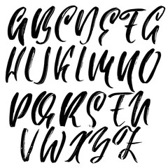 Hand drawn dry brush font. Modern brush lettering. Grunge style alphabet. Vector illustration.