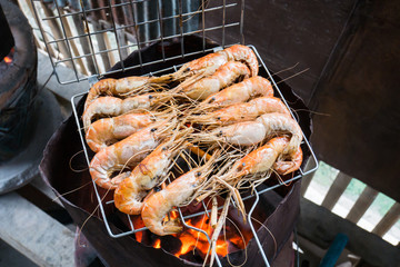 Grilled shrimps on stove,Delicious seafood