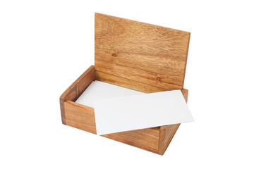Wooden box made of red wood, for a business card, Isolated on white background.