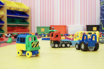 plastics car toys in room for children