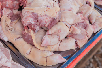 Pork legs, sold in the market Thailand.
