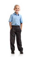 Cheerful cute schoolboy in formalwear