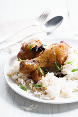 chicken legs steam with black sauce serve with rice