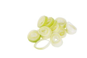 Green onion herb chopped on the white background.