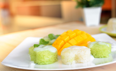 Thai style tropical dessert,mango with sticky rice.