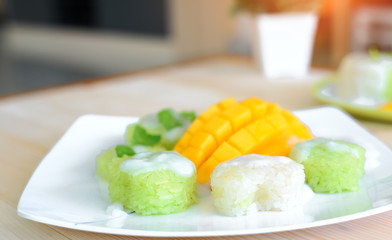 Thai style tropical dessert,mango with sticky rice.