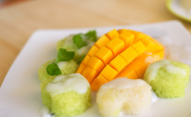 Thai style tropical dessert,mango with sticky rice.