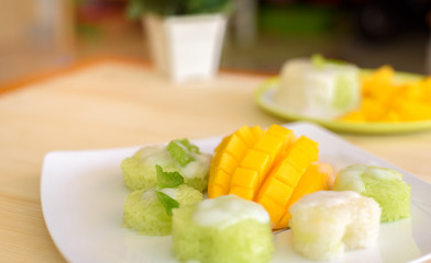Thai style tropical dessert,mango with sticky rice.