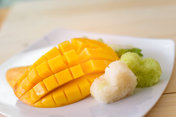 Thai style tropical dessert,mango with sticky rice.