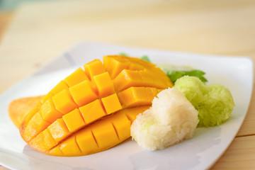 Thai style tropical dessert,mango with sticky rice.
