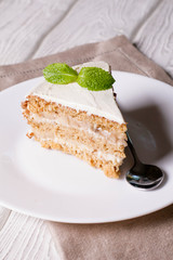 cocos cake with banana, decorated mint