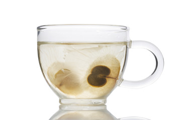 The Oroxylum indicum seed is used in the traditional Indian and Chinese medicine. And using it to make tea in a glass cup.