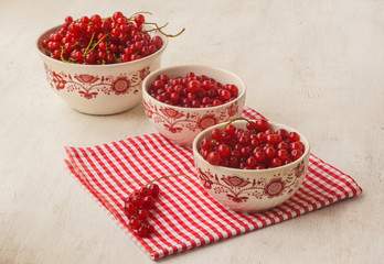 Red currant in bowls on the table
