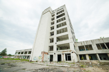 Blocked high-rise building is destroyed