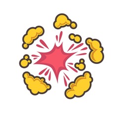 Small red explosion with yellow clouds isolated illustration