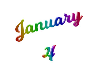 January 4 Date Of Month Calendar, Calligraphic 3D Rendered Text Illustration Colored With RGB Rainbow Gradient, Isolated On White Background
