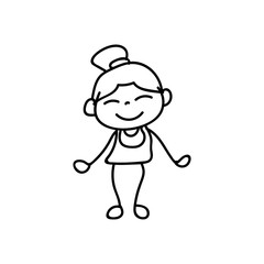 hand drawing happy cute girls line art