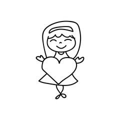 hand drawing happy cute girls line art