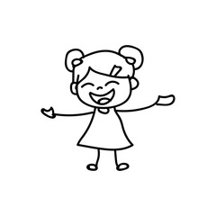 hand drawing happy cute girls line art