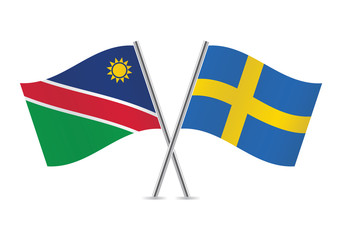 Nambia and Sweden flags.Vector illustration.