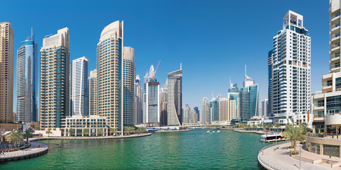 Dubai -  The Marina, skyscrapers and promenade.