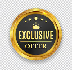 Exclusive Offer Golden Medal Icon Seal  Sign Isolated on White B