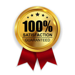 100% Satisfaction Guaranteed Golden Medal Label Icon Seal  Sign 