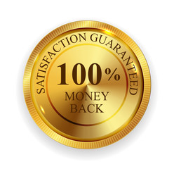 Premium Quality 100% Money Back Golden Medal Icon Seal  Sign Iso