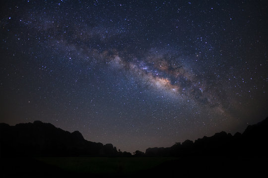 Landscape milky way galaxy over moutain, Night sky with stars