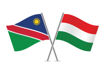 Nambia and Hungary flags.Vector illustration.