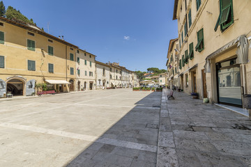 View of Piazza Garibaldi square, in the historic center of Cetona, Siena, Italy, in a moment of tranquility without people