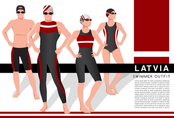 Male and Female Swimmers : Swimmers in National Swimsuits : Vector Illustration